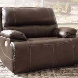Signature Design by Ashley Ricmen Leather Adjustable Oversized Power Recliner with USB Charging, Dark Brown