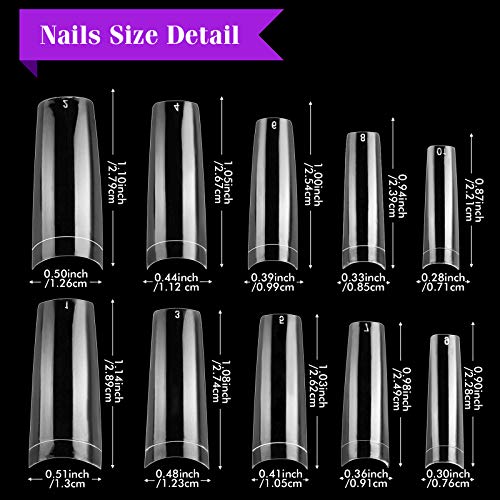 Clear Nail Tips - Coffin Nail Tips ECBASKET Professional Nail Tips for Acrylic Nails Half Cover Clear Fake Nail Tips Long Coffin Shaped False Nail Tips 500Pcs 10Sizes with Box