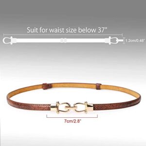 JASGOOD Leather Skinny Women Belt Thin Waist Belts for Dresses up to 37 Inches with Golden Buckle 2 Pack (02-Black+Brown, Waist size below 37 Inches)