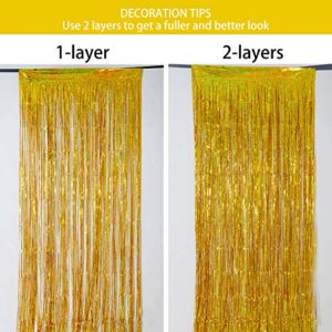 Melsan Gold Foil Curtain, 2 Pack 3.2 ft x 8.2 ft Tinsel Foil Fringe Curtains Backdrop, Sparkle Metallic Foil Fringe Curtains for Party Photo Booth Props Decoration