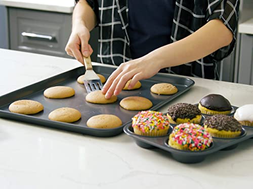 Elbee Home 8-Piece Nonstick Aluminized Steel, Space Saving Baking Set , With Deep Roasting Pan, Cookie Sheet, Cake Pans, Muffin Pans and Baking Pan PFOA & PFOS Free