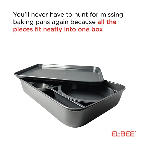 Elbee Home 8-Piece Nonstick Aluminized Steel, Space Saving Baking Set , With Deep Roasting Pan, Cookie Sheet, Cake Pans, Muffin Pans and Baking Pan PFOA & PFOS Free