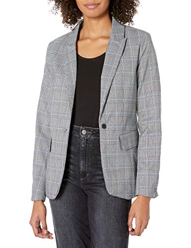 dollhouse Women's Fitted Blazer, Grey Blue Plaid, Medium