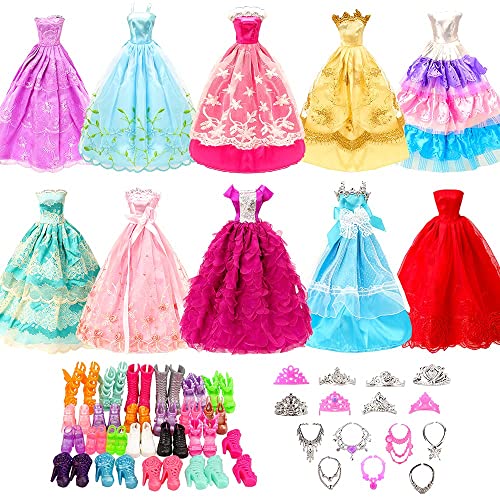 BARWA 10 Pcs Dresses with 17 Accessories Handmade Doll Clothes and Accessories Wedding Gowns Party Dresses for 11.5 inch Dolls