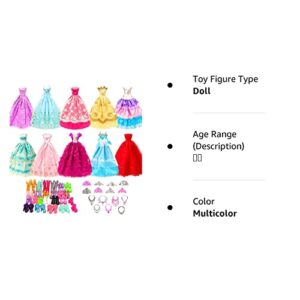 BARWA 10 Pcs Dresses with 17 Accessories Handmade Doll Clothes and Accessories Wedding Gowns Party Dresses for 11.5 inch Dolls