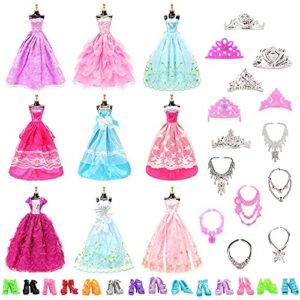 BARWA 10 Pcs Dresses with 17 Accessories Handmade Doll Clothes and Accessories Wedding Gowns Party Dresses for 11.5 inch Dolls