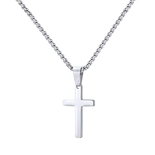 MONOZO Stainless Steel Cross Pendant Necklaces for Men Pendant Chain 16 Inch Silver