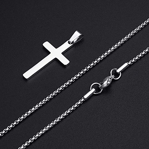 MONOZO Stainless Steel Cross Pendant Necklaces for Men Pendant Chain 16 Inch Silver