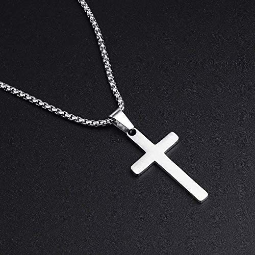 MONOZO Stainless Steel Cross Pendant Necklaces for Men Pendant Chain 16 Inch Silver