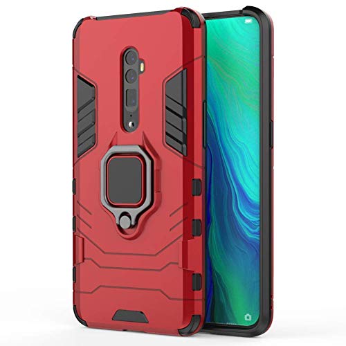 Compatible with Oppo Reno 10X Zoom Case, Metal Ring Grip Kickstand Shockproof Hard Bumper (Works with Magnetic Car Mount) Dual Layer Rugged Cover for Oppo Reno 10 X Zoom (Red)