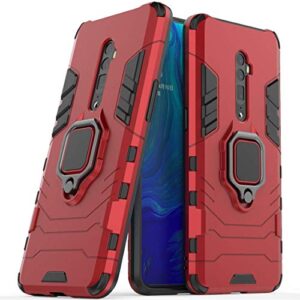 compatible with oppo reno 10x zoom case, metal ring grip kickstand shockproof hard bumper (works with magnetic car mount) dual layer rugged cover for oppo reno 10 x zoom (red)