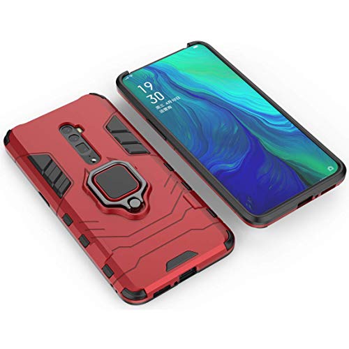 Compatible with Oppo Reno 10X Zoom Case, Metal Ring Grip Kickstand Shockproof Hard Bumper (Works with Magnetic Car Mount) Dual Layer Rugged Cover for Oppo Reno 10 X Zoom (Red)