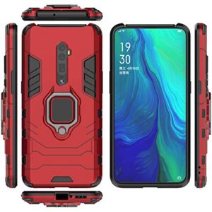 Compatible with Oppo Reno 10X Zoom Case, Metal Ring Grip Kickstand Shockproof Hard Bumper (Works with Magnetic Car Mount) Dual Layer Rugged Cover for Oppo Reno 10 X Zoom (Red)