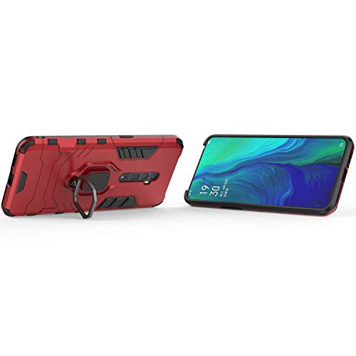 Compatible with Oppo Reno 10X Zoom Case, Metal Ring Grip Kickstand Shockproof Hard Bumper (Works with Magnetic Car Mount) Dual Layer Rugged Cover for Oppo Reno 10 X Zoom (Red)