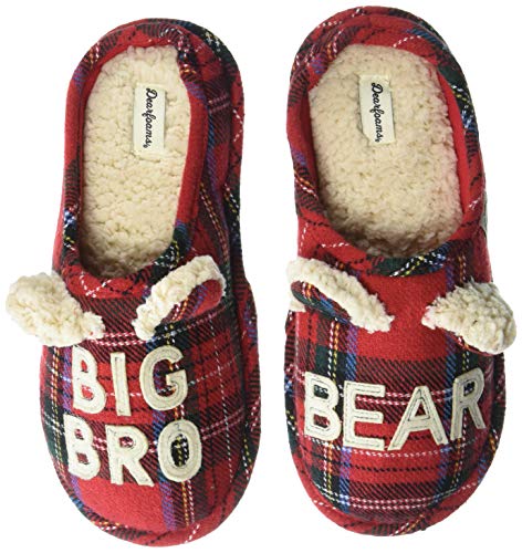 Dearfoams Kids Unisex Lil Bear Slipper, Big Bro Tartan Plaid, US 11-12 Toddler