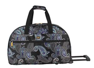 lucas designer carry on luggage collection - lightweight pattern 22 inch duffel bag- weekender overnight business travel suitcase with 2- rolling spinner wheels (paisley peacock)