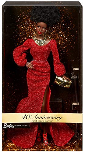 Barbie Signature 40th Anniversary First Black Doll, Approx. 12-in, Wearing Red Gown, with Accessories, Doll Stand and Certificate of Authenticity