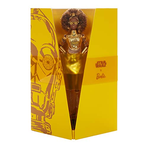 Barbie Collector Star Wars C-3PO x Barbie Doll (~12-inch) in Gold Fashion and Accessories, with Doll Stand and Certificate of Authenticity