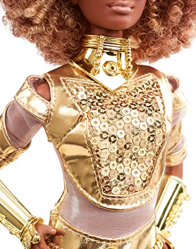 Barbie Collector Star Wars C-3PO x Barbie Doll (~12-inch) in Gold Fashion and Accessories, with Doll Stand and Certificate of Authenticity