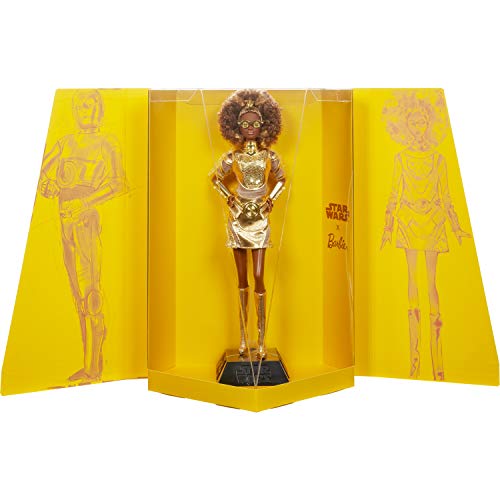 Barbie Collector Star Wars C-3PO x Barbie Doll (~12-inch) in Gold Fashion and Accessories, with Doll Stand and Certificate of Authenticity