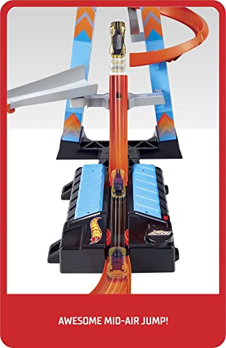 Hot Wheels Sky Crash Tower Track Set, 2.5+ ft High with Motorized Booster, Orange Track & 1 Hot Wheels Vehicle, Race Multiple Cars, Gift for Kids 5 to 10 Years Old & Up