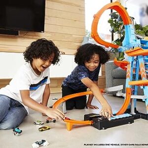 Hot Wheels Sky Crash Tower Track Set, 2.5+ ft High with Motorized Booster, Orange Track & 1 Hot Wheels Vehicle, Race Multiple Cars, Gift for Kids 5 to 10 Years Old & Up