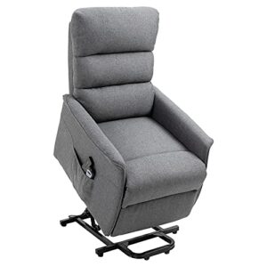 homcom power lift assist recliner chair for elderly with remote control, linen fabric upholstery grey