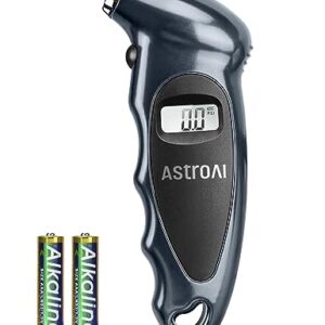 AstroAI Digital Tire Pressure Gauge with Replaceable AAA Battery, 150 PSI 4 Settings Stocking Stuffers for Car Truck Bicycle Backlit LCD Non-Slip Grip Car Accessories, Gray