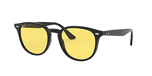 Ray-Ban RB4259F Low Bridge Fit Round Sunglasses, Black/Yellow, 53 mm