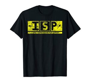 isp long island macarthur airport taxiway sign pilot vintage t-shirt