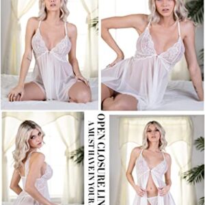 Avidlove Wedding Lingerie for Women Lace Babydoll Strap Chemise Sleepwear Honeymoon Nightwear White