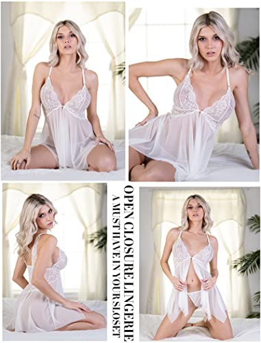 Avidlove Wedding Lingerie for Women Lace Babydoll Strap Chemise Sleepwear Honeymoon Nightwear White