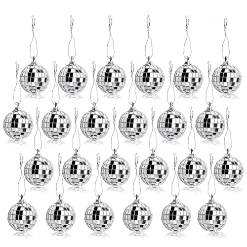 24 Pcs Silver Disco Mirror Ball for Party Decoration, Christmas Tree Wedding Birthday Party Ornaments(4CM)