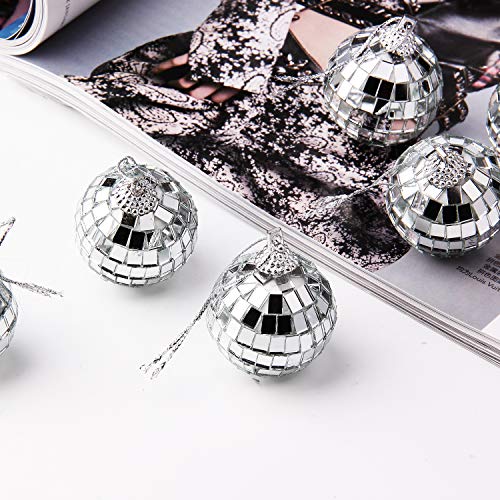 24 Pcs Silver Disco Mirror Ball for Party Decoration, Christmas Tree Wedding Birthday Party Ornaments(4CM)