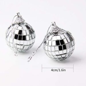 24 Pcs Silver Disco Mirror Ball for Party Decoration, Christmas Tree Wedding Birthday Party Ornaments(4CM)