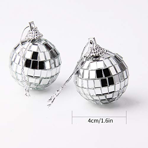 24 Pcs Silver Disco Mirror Ball for Party Decoration, Christmas Tree Wedding Birthday Party Ornaments(4CM)