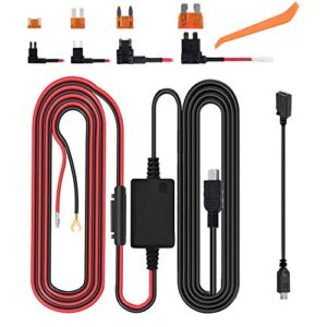 dash cam hardwire kit 12-24v to 5v / 3a, micro usb & mini usb hard wire kit fuse for dashcam, dash camera charger power cord, （ 13ft