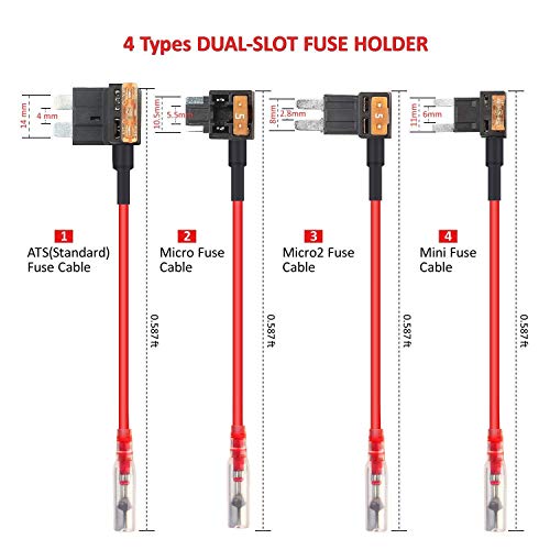 Dash Cam Hardwire Kit 12-24V to 5V / 3A, Micro USB & Mini USB Hard Wire Kit Fuse for Dashcam, Dash Camera Charger Power Cord, （ 13ft