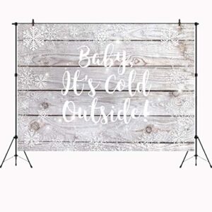 aperturee 7x5ft baby it's cold outside winter backdrop snowflake wonderland birthday party festival rustic wood wooden white snowfall background christmas xmas baby shower home decor banner