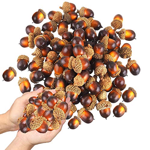 KISEER 100 Pcs Artificial Acorns Bulk Small Fake Lifelike Simulation Acorn with Natural Cap for Crafts, Wedding, Home Vase Filler Decor