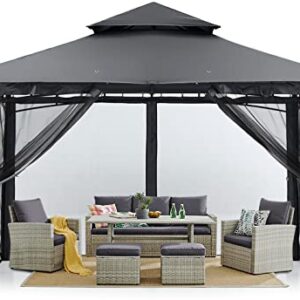 MASTERCANOPY Outdoor Garden Gazebo for Patios with Stable Steel Frame and Netting Walls (10x10,Dark Gray)