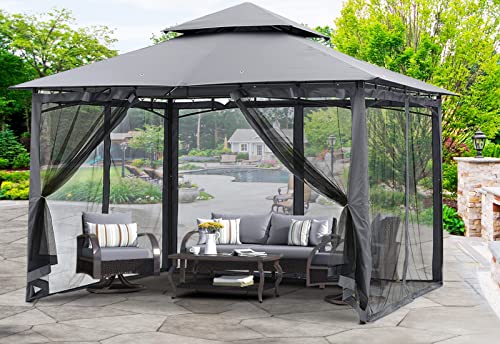 MASTERCANOPY Outdoor Garden Gazebo for Patios with Stable Steel Frame and Netting Walls (10x10,Dark Gray)