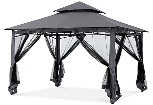 MASTERCANOPY Outdoor Garden Gazebo for Patios with Stable Steel Frame and Netting Walls (10x10,Dark Gray)