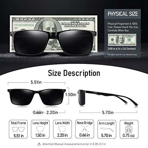 BIRCEN Mens Sunglasses Polarized UV Protection: Classic Shades for Men Driving Fishing with Al-Mg Metal Frame