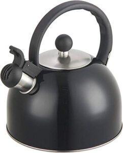 dfl 2 liter stainless steel whistling tea kettle - modern stainless steel whistling tea pot for stovetop with cool grip ergonomic handle (2l black)