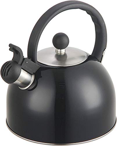 DFL 2 Liter Stainless Steel Whistling Tea Kettle - Modern Stainless Steel Whistling Tea Pot for Stovetop with Cool Grip Ergonomic Handle (2L Black)