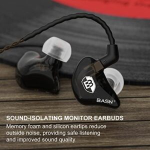 BASN in Ear Monitor Headphones for Musicians, Bsinger 2nd Generation Sound Isolating Earphones with Dual Dynamic Drivers Detachable MMCX Cable (Black)