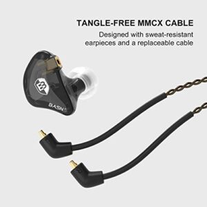 BASN in Ear Monitor Headphones for Musicians, Bsinger 2nd Generation Sound Isolating Earphones with Dual Dynamic Drivers Detachable MMCX Cable (Black)