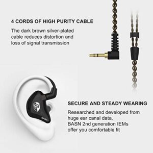 BASN in Ear Monitor Headphones for Musicians, Bsinger 2nd Generation Sound Isolating Earphones with Dual Dynamic Drivers Detachable MMCX Cable (Black)