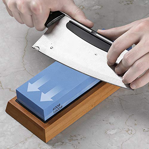Razorri Knife Sharpening Stone Kit, Double-Sided 400/1000 and 3000/8000 Grit Whetstones, Flattening Stone, Leather Strop, and Angle Guide Included, Sharpen and Polish Any Metal Blade (Flat Base)